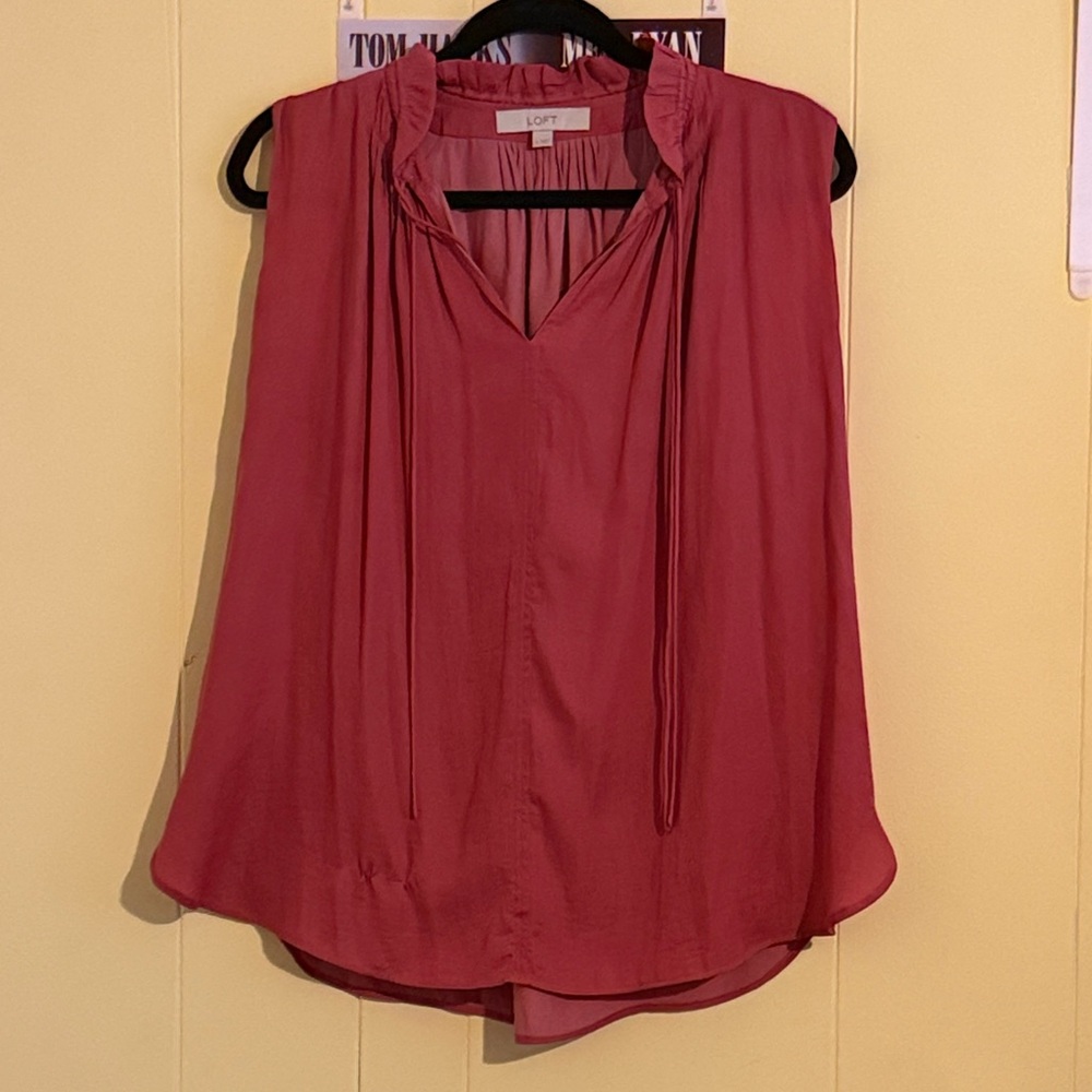 LOFT Dusty Rose Sleeveless Tie-Neck Blouse